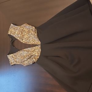 Sequin V-neck with Open Back  Pleated Dress